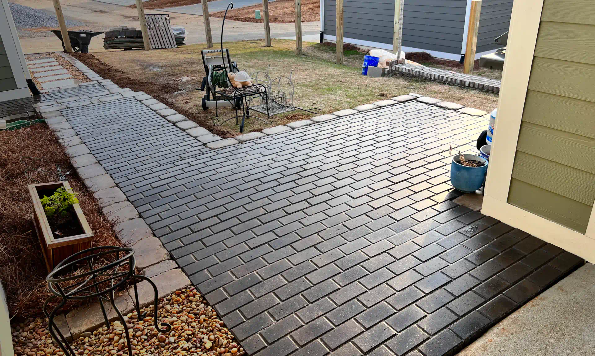 exterior view of a house a paver installation